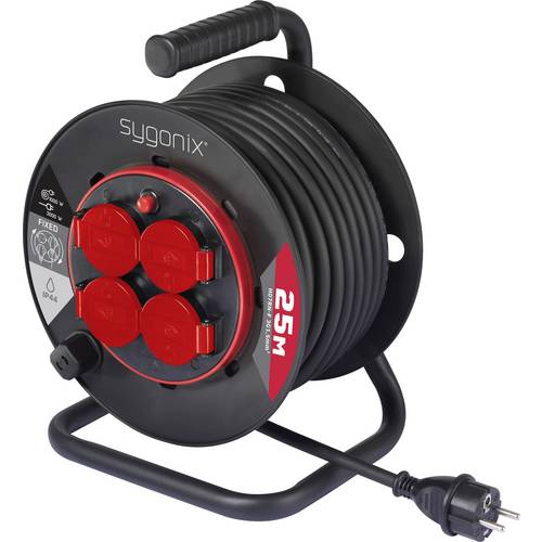 Sygonix SY-10236135 Kabeltrommel 25 m Schwarz Schutzkontakt-Stecker