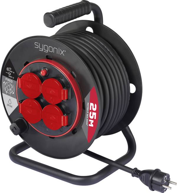 Sygonix SY-10236135 Kabeltrommel 25 m Schwarz Schutzkontakt-Stecker