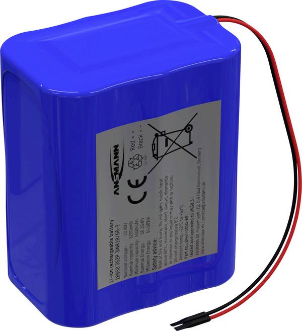 Ansmann 3S2P Akkupack 6x 18650 Kabel Li-Ion 10.8V 5200mAh Akkupack 6x   Li-Ion 10.8 V 5200 mAh