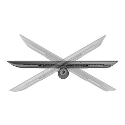 Seitenansicht eines Tablets mit drehbarem Ständer, gezeigt in mehreren Neigungswinkeln. Es demonstriert Flexibilität und Design.