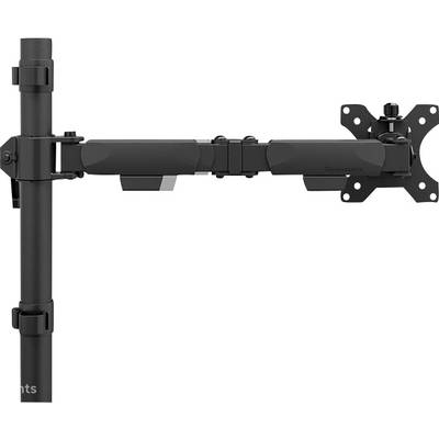 Ein einstellbarer schwarzer Monitorhalterarm, der an einem vertikalen Ständer befestigt ist, geeignet für ergonomische Arbeitsplatzanpassungen.
