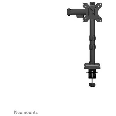 Ein schwarzer Monitorhalter zur Tischmontage, mit beweglichem Arm und Drehgelenk. Markenaufschrift 'Neomounts' unten links.