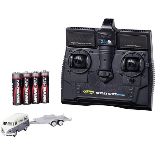 Carson Modellsport 500504166 VW T1 Bus Kastenwagen mit Autoanhänger 1:87 RC Modellauto Elektro Bus inkl. Akku, Ladegerät...