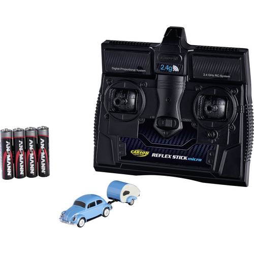 Carson Modellsport 500504148 VW Käfer mit Anhänger 1:87 RC Modellauto Elektro Straßenmodell inkl. Akku, Ladegerät und Se...