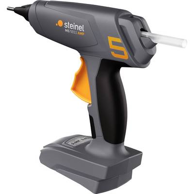 Eine graue Heißklebepistole mit orangenen Akzenten, gekennzeichnet mit der Zahl 5. Markenname auf der Seite.