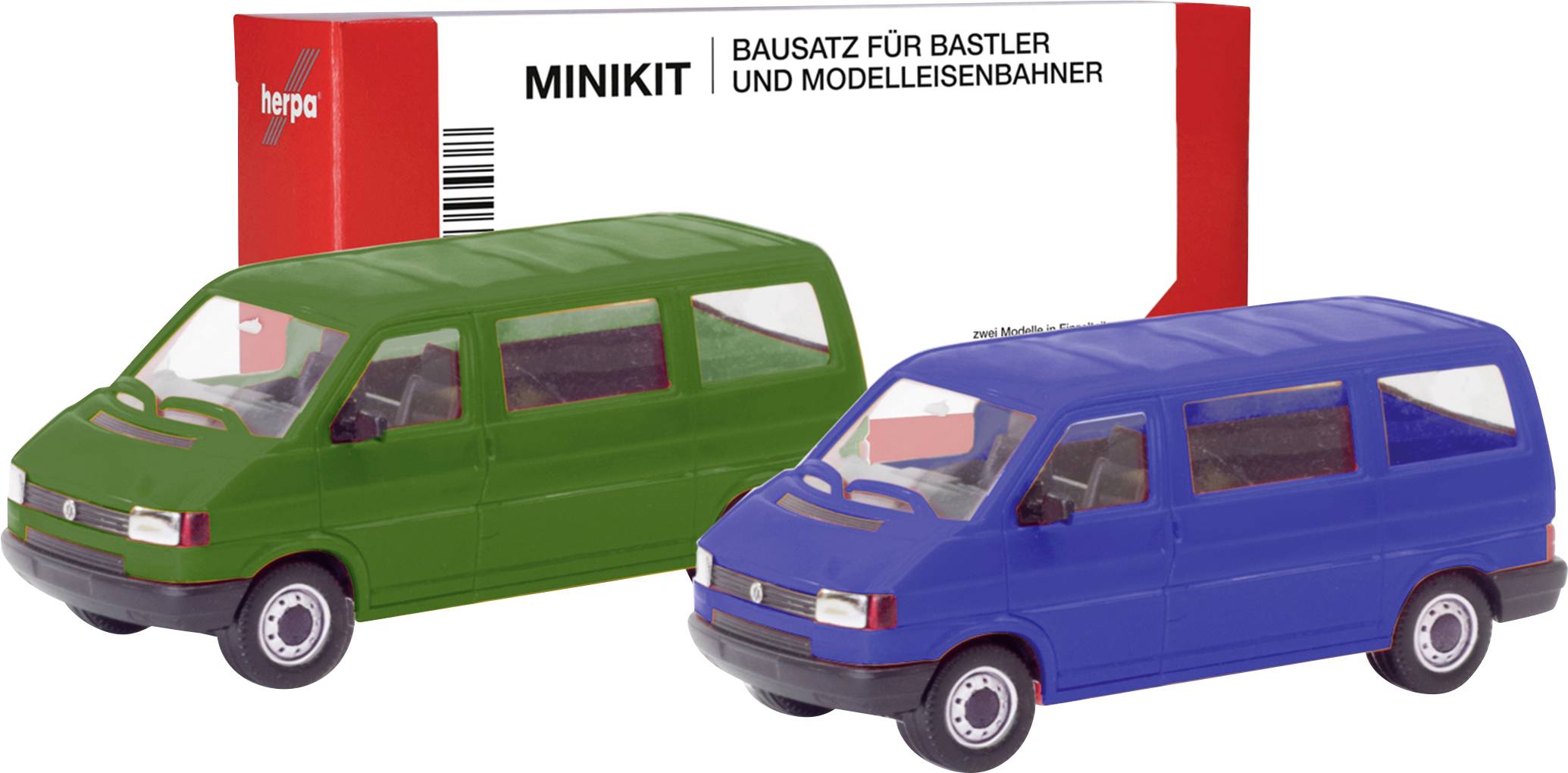 Herpa 012805-002 H0 PKW Modell Volkswagen T4 Bus, olivgrün und ultramarinblau
