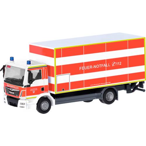 Herpa 098076 H0 Einsatzfahrzeug Modell MAN TGM Koffer-LKW mit Ladebordwand Feuerwehr Düsseldorf