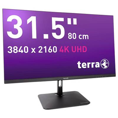 Monitor in der Größe von 31,5 Zoll (80 cm) mit einer Auflösung von 3840 x 2160 4K UHD. Markenname 'terra' unten rechts auf dem Bildschirm.