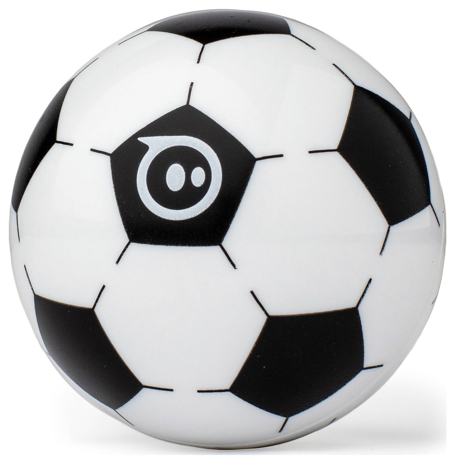 Ein schwarz-weißer Fußball mit einem Sphero-Logo auf einer der weißen Flächen.