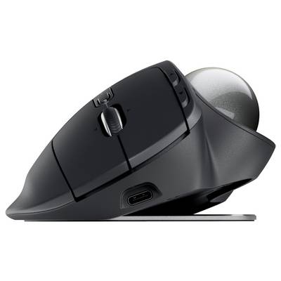 Eine ergonomische, seitliche Computermouse mit Trackball und mehreren Tasten.