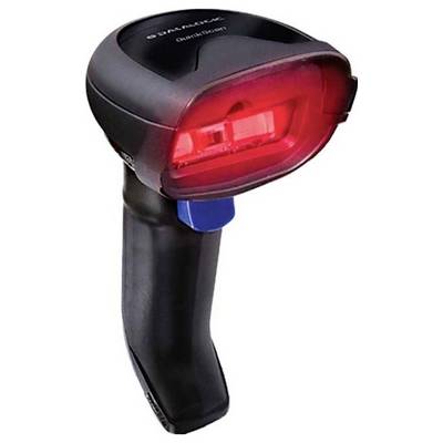 Ein schwarzer Handscanner mit rotem Licht, das für das Scannen von Barcodes genutzt wird.