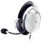 Weißes Headset mit Mikrofonarm, kabelgebunden; geeignet für Computerspiele oder Online-Kommunikation.