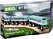 Spielzeugeisenbahn-Set 'Shinkansen Series E5 Hayabusa' von BRIO. Enthält eine blaue Lokomotive und zwei Wagen auf einer Holzschiene. Geeignet für Kinder ab 3 Jahren.