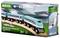 'BRIO World' Spielzeugverpackung. Zeigt einen blauen Shinkansen-Zug mit rosa Details vor einer Berglandschaft. Ab 3 Jahren geeignet.