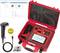 Ein tragbares Prüfgerät in einem roten Koffer mit Zubehör und einem Barcode-Scanner, auf einem Bildschirm ist ein Bargraph zu sehen.