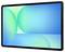 Eine Tablette mit einem leuchtend blauen und grünen abstrakten Design auf dem Bildschirm, die überlappende Kreise und Farbverläufe zeigt.