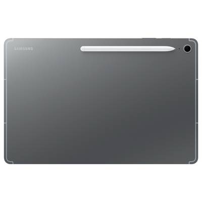 Ein Samsung-Tablet mit einem Stylus, der magnetisch an der Rückseite nahe der oberen Kante befestigt ist und ein minimalistisches, schlankes Design aufweist.