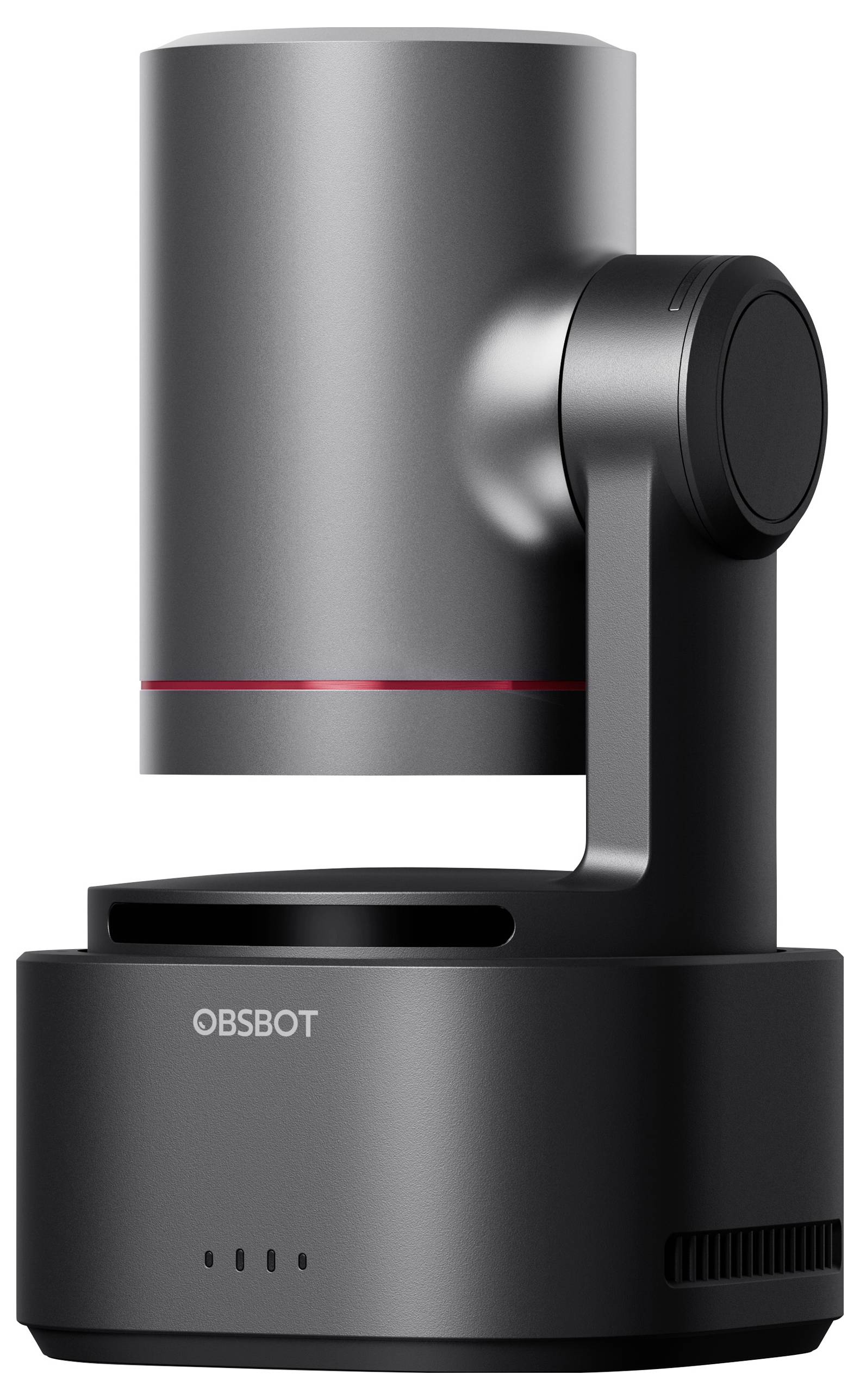 Eine schwarze Videokamera mit einem kippbaren Arm, entwickelt für professionelle Aufnahmen und Videokonferenzen.