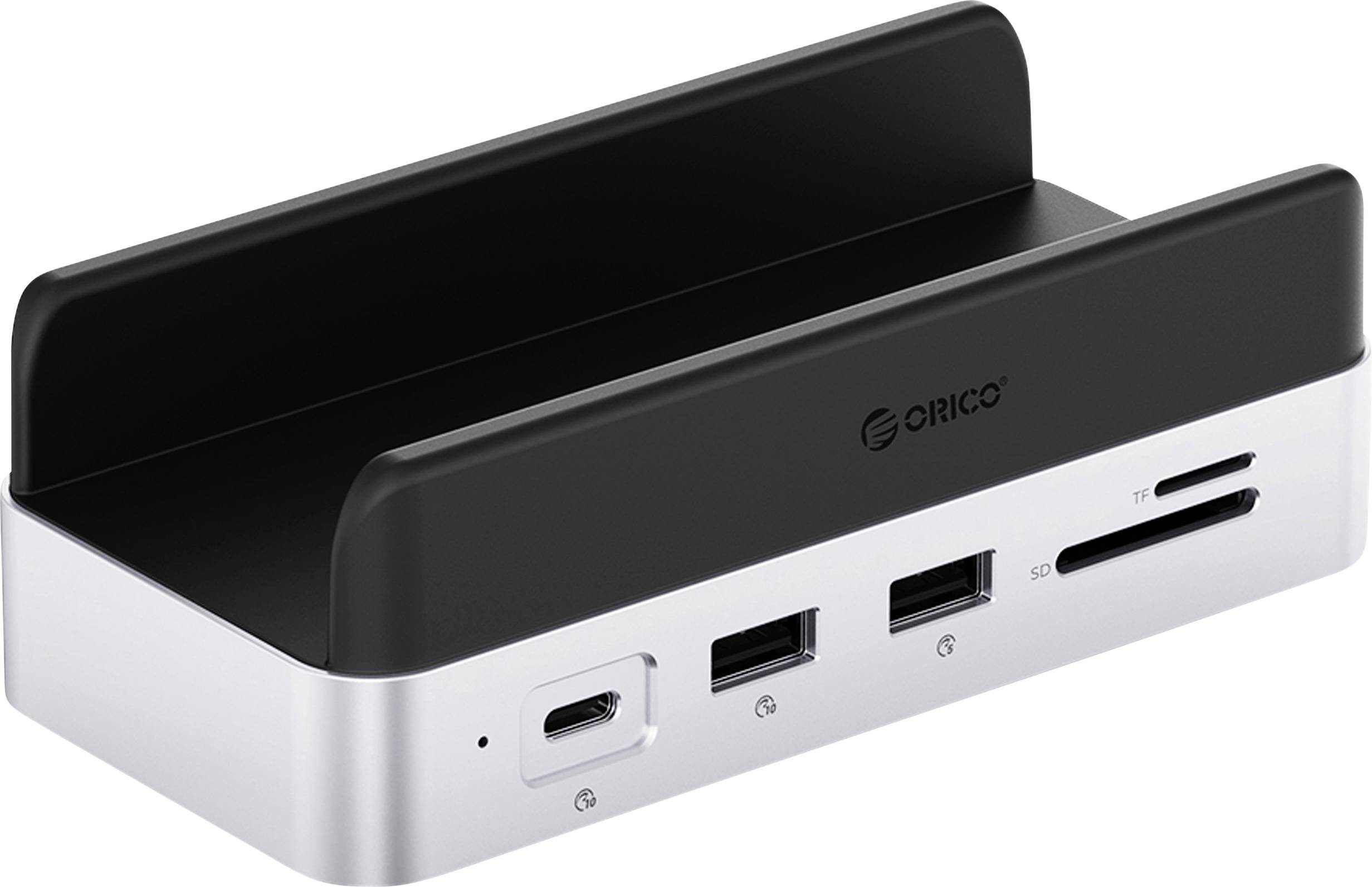 ORICO USB-C® Dockingstation VS10 Mini Dock Desktop Stand integrierte Halterung, integrierter Kartenleser, M.2 SSD Steckp...