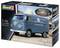 Modellbausatz eines VW T1 Kastenwagens im Maßstab 1:16 von Revell. Verpackung zeigt das fertige Modell und den Hinweis '75 Years of the VW T1'. Enthält 144 Teile.
