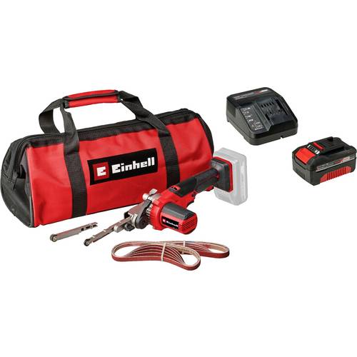 Set bestehend aus Einhell Akku-Bandfeile TE-BF 18 Li-Solo Akku-Bandfeile und Einhell Power X-Change Start-Kit 18V 4Ah