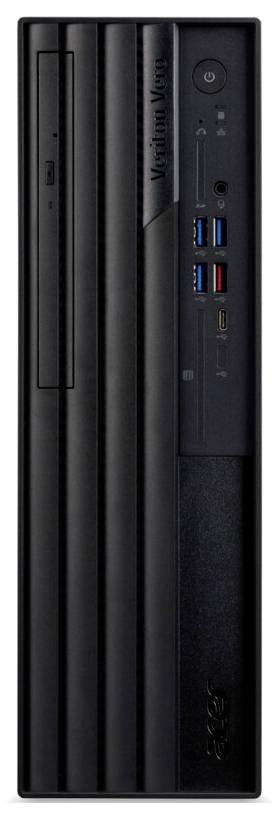 Ein schwarzer Desktop-Computerturm mit vertikaler Streifendesign, frontseitigen Anschlüssen wie USB und Audio sowie einem Diskettenlaufwerk an der Oberseite.