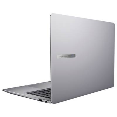 Ein silberner Laptop, von hinten betrachtet, zeigt das Logo "ASUS EVERYBODY".