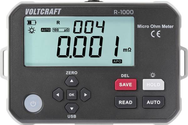 VOLTCRAFT R-1000 Mikroohmmeter kalibriert (ISO)