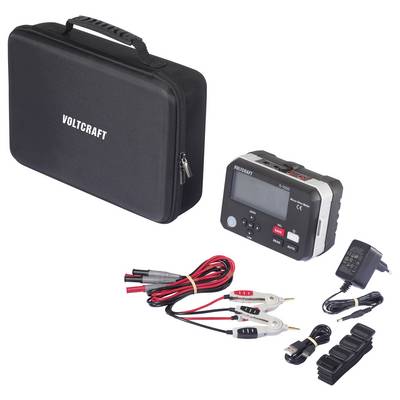 Ein Voltcraft-Batterietester-Set umfasst einen Transportkoffer, ein Testgerät mit Display, Krokodilklemmen, ein Ladegerät und verschiedene Anschlüsse.