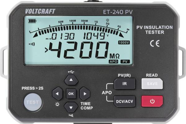 VOLTCRAFT ET-240 PV Isolationsmessgerät kalibriert (ISO) 125 V, 250 V, 500 V, 1000 V 4000 MΩ