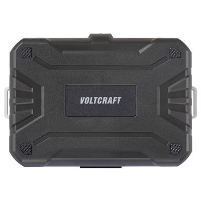 Robustes schwarzes Voltcraft Schutzgehäuse mit strukturierter Oberfläche, zentriertem Markenschriftzug und verstärkten Ecken, entwickelt für dauerhafte Aufbewahrung.