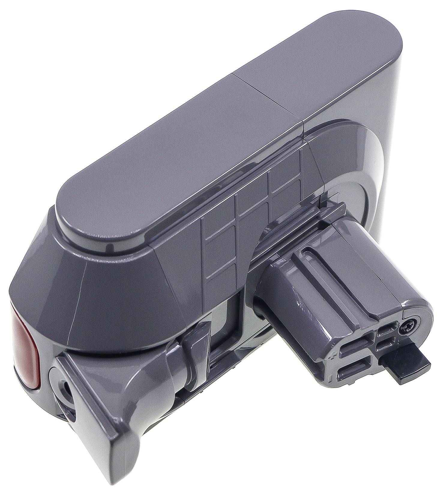 Ein grauer, rechteckiger Staubsaugeraufsatz mit einer rotierenden Bürste und einem Anschluss für ein Staubsaugerrohr.