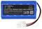 Blauer Lithium-Ionen-Akku mit schwarzem Etikett: Angaben zur Kapazität (2600mAh, 38.48Wh) und Spannung (14.8VDC). Kabel mit Stecker.