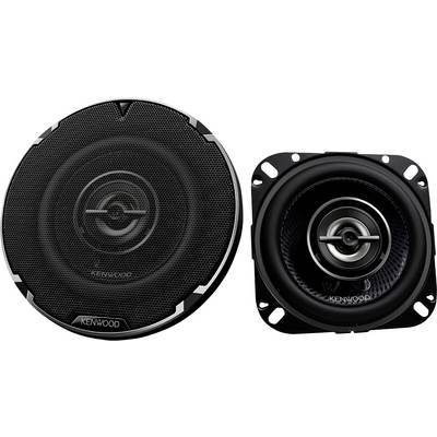 Zwei schwarz-silberne Lautsprecher in unterschiedlicher Größe; links runder Subwoofer, rechts quadratischer Car-Lautsprecher von Kenwood.