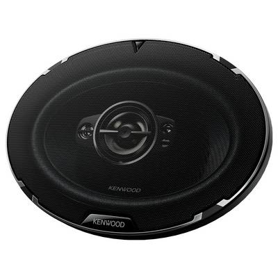 Ovale Kenwood-Lautsprecher mit schwarzem Gitter, geeignet für Autos, bietet klaren Klang und Bassverstärkung.
