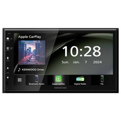 Elektronisches Display eines Autoradios mit Apple CarPlay, Digitalradio, Bluetooth-Audio und Telefon-Funktion. Zeigt Uhrzeit und Datum.
