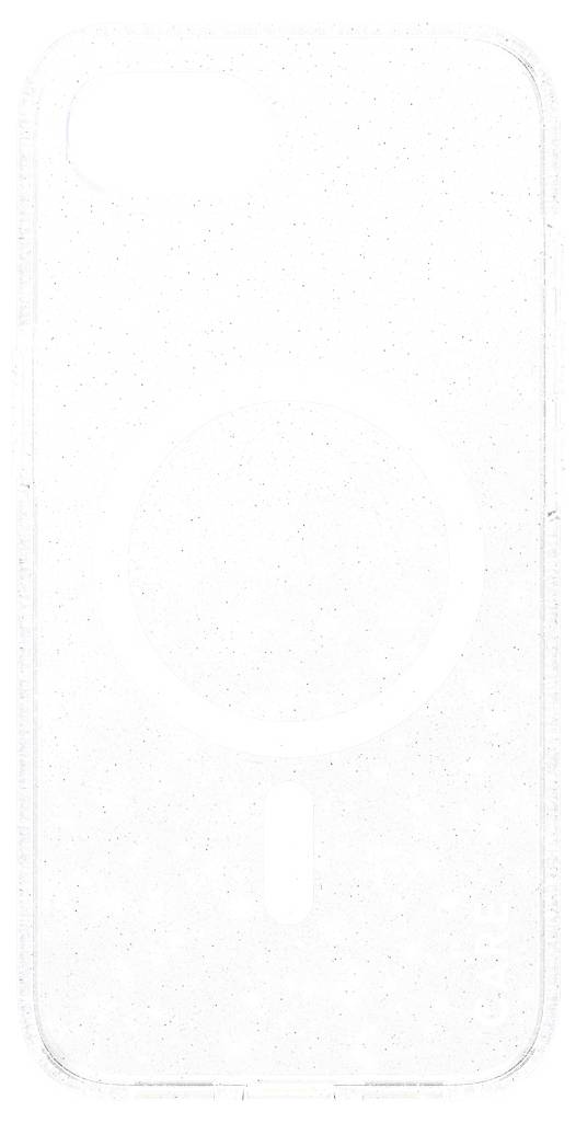 Transparente Handyhülle mit kreisförmigem MagSafe-Ringmuster.