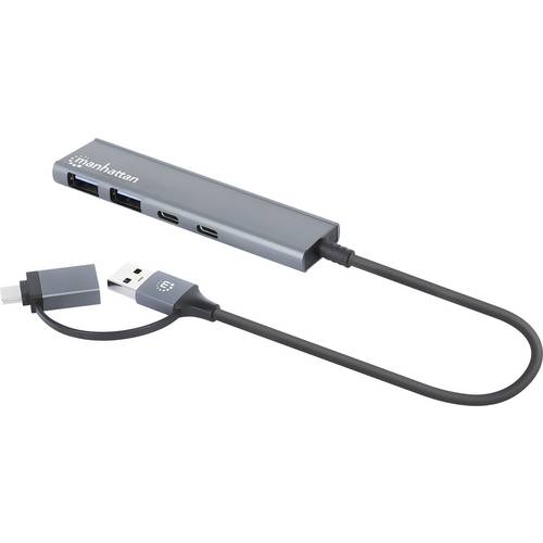 Thumbnail - Manhattan 181075 USB 3.0-Hub mit Aluminiumgehäuse, mit USB-C® Stecker Spacegrau