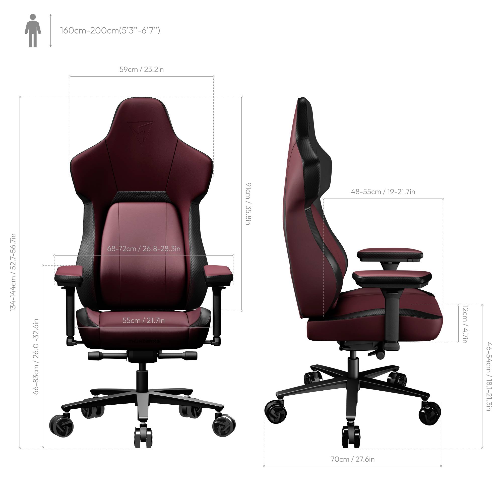 ThunderX3 TEGC-2057101.R1 Gaming-Stuhl Rot-8