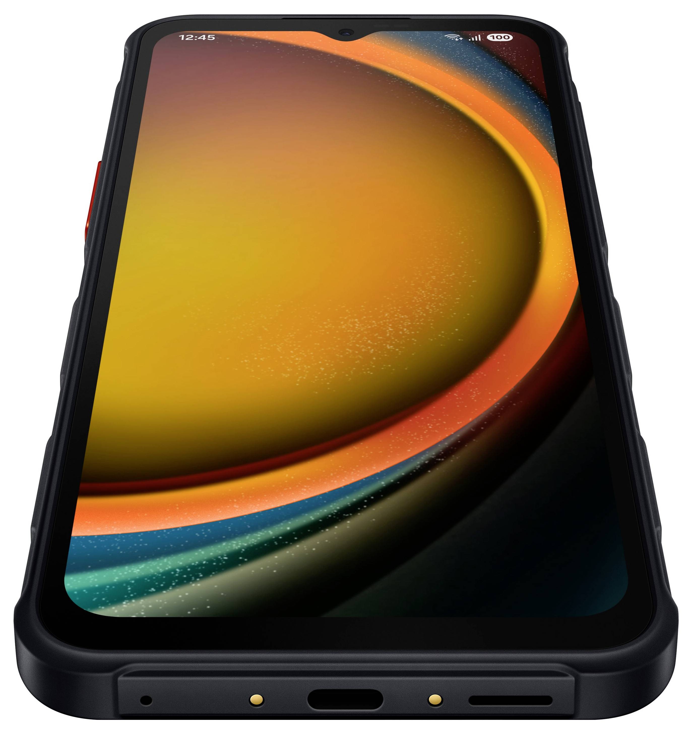 Ein robustes Smartphone mit leuchtendem Bildschirm und abgerundeten Ecken, das eine moderne und widerstandsfähige Bauweise zeigt.