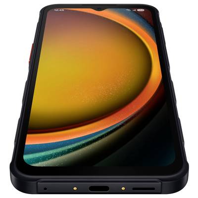 Ein robustes Smartphone mit leuchtendem Bildschirm und abgerundeten Ecken, das eine moderne und widerstandsfähige Bauweise zeigt.