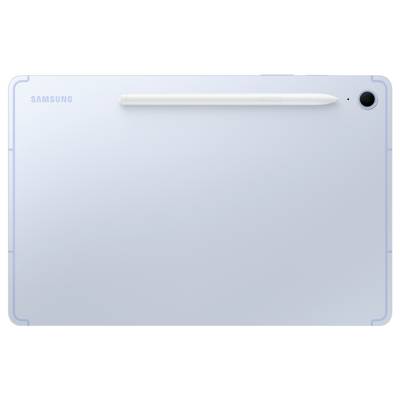 Ein weißer Tablet-PC mit einem weißen Stift darauf, Ansicht von hinten. Oben befindet sich eine Kamera in der rechten Ecke.