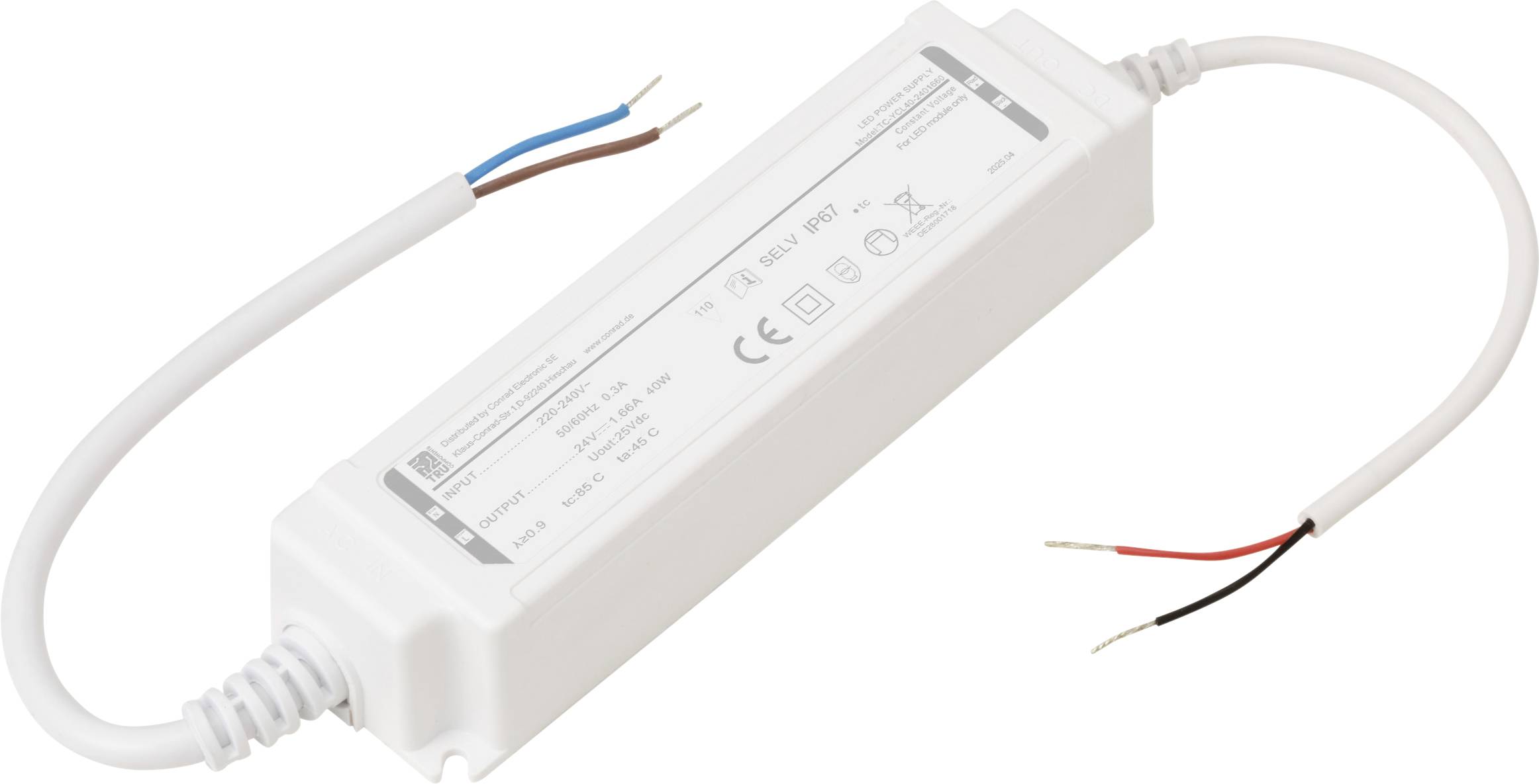 TRU COMPONENTS TC-YCL40-2401660 LED-Trafo IP67 Konstantspannung 18 W 1.66 A 22.8 - 25.2 V/DC 1 St.