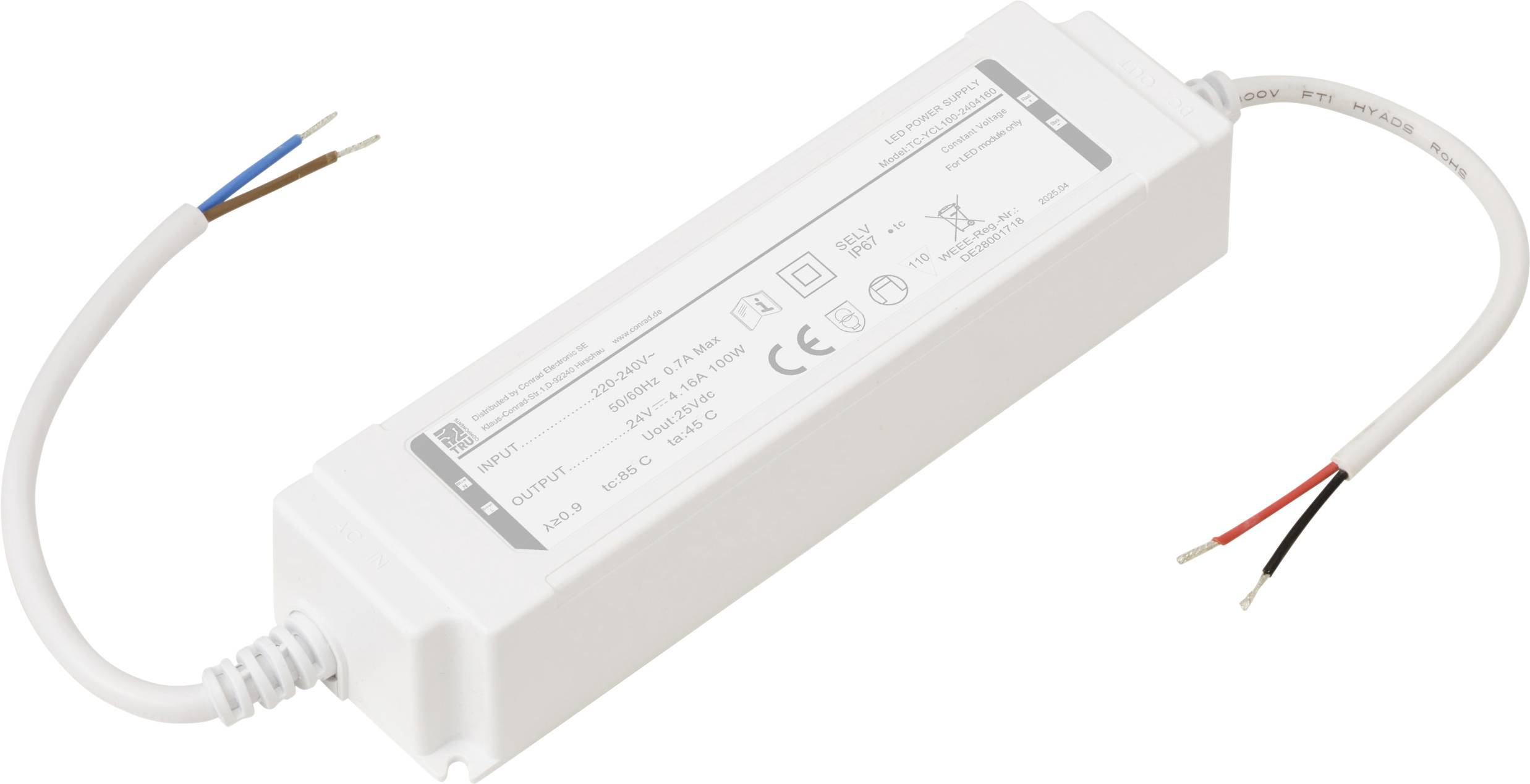 TRU COMPONENTS TC-YCL100-2404160 LED-Trafo IP67 Konstantspannung 100 W 4.16 A 24 V/DC 1 St.