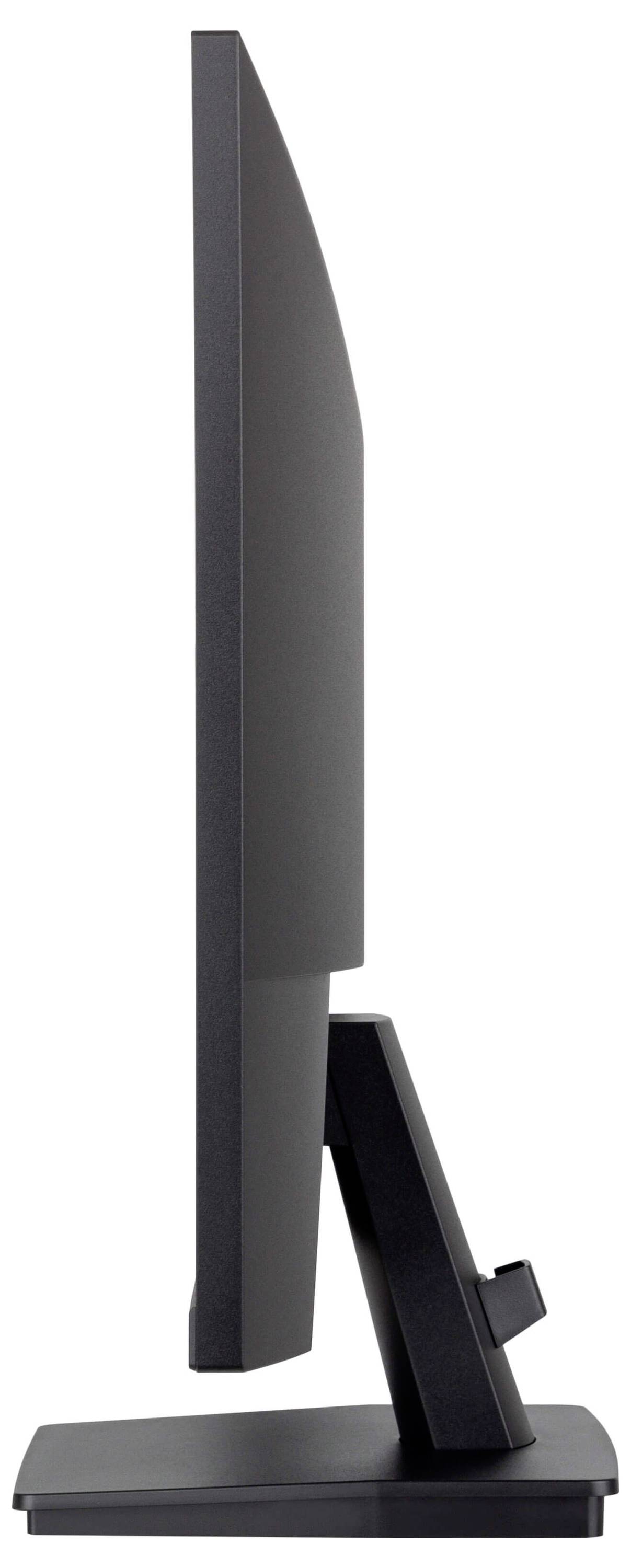 Seitliche Ansicht eines schlanken Computerbildschirms auf einem Ständer.