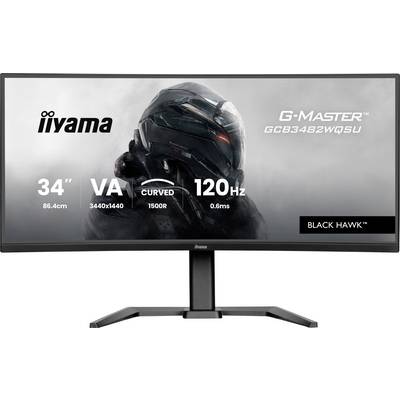 Breiter 34-Zoll-Monitor, iiyama G-Master, auf gebogenem Bildschirm mit 3440x1440 Auflösung, 120Hz Bildwiederholfrequenz.