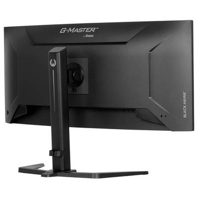 Ein schwarzer Computer-Monitor der Marke G-Master Black Hawk, von hinten gezeigt. Er hat einen stabilen Standfuß und schlichte Designs.