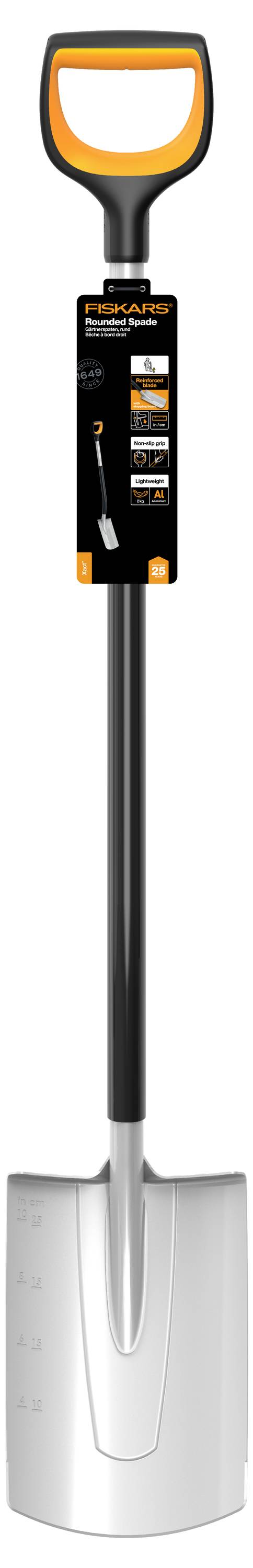 Spaten mit ergonomischem Griff und robustem Metallblatt. Eignet sich ideal für Gartenarbeiten und das Umgraben von Erde.