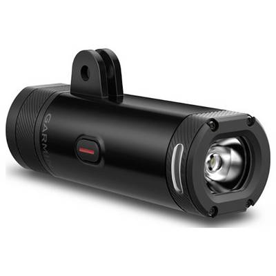 Eine schwarze Fahrradlampe mit rechteckigem Lichtaustritt und mittigem Ein-/Ausschalter, montierbar durch einen Halterungsschlitz.