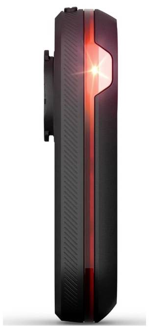 Seitenansicht einer Fahrradkamera mit rotem Rücklicht.